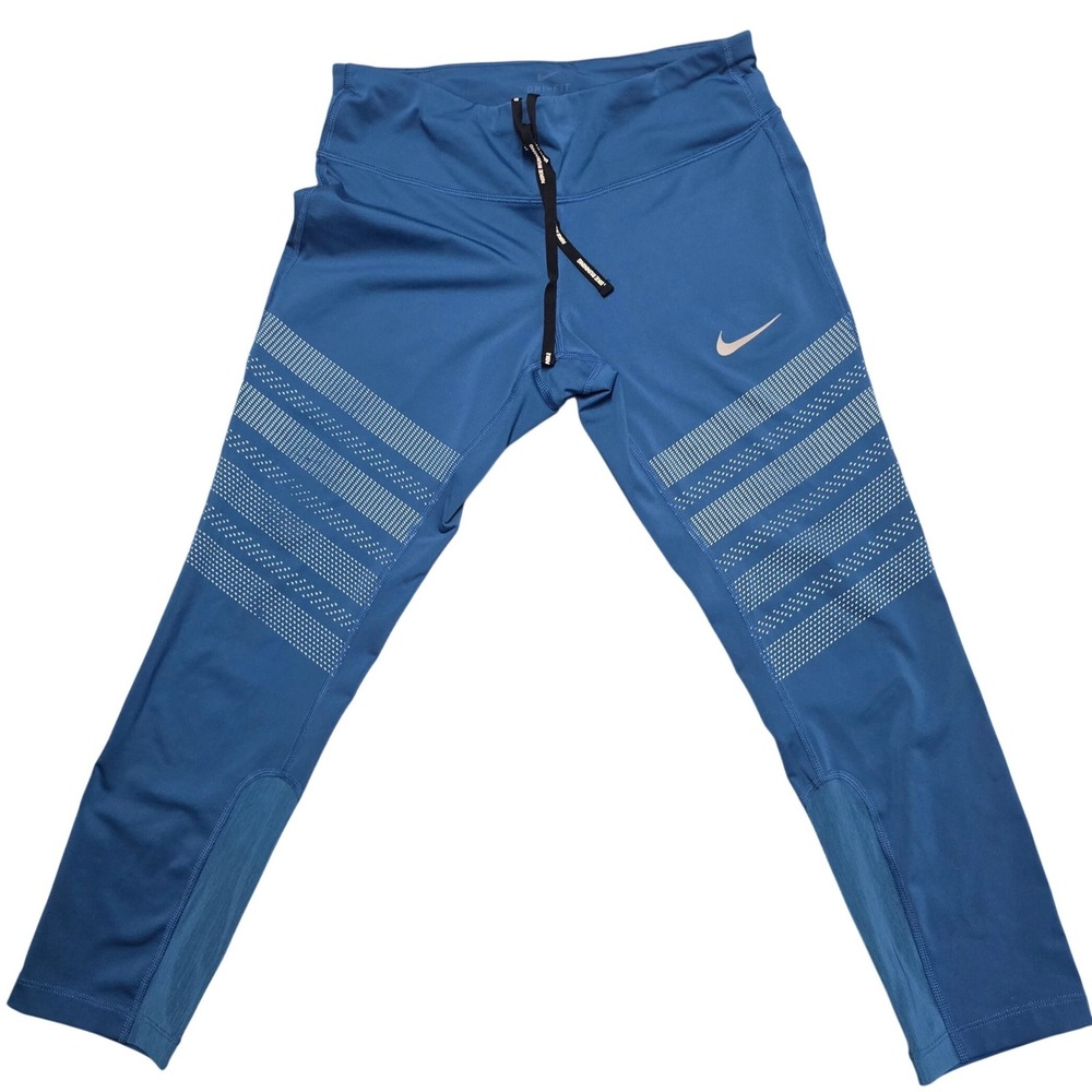 Nike Dri-FIT Running Leggings Blue Reflective Cropped Womens Size S